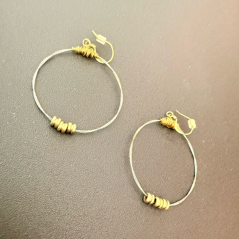 Restrung Guitar String Hoop Earrings Mixed Metal Hoop Earrings 1.25” Karma Hoops